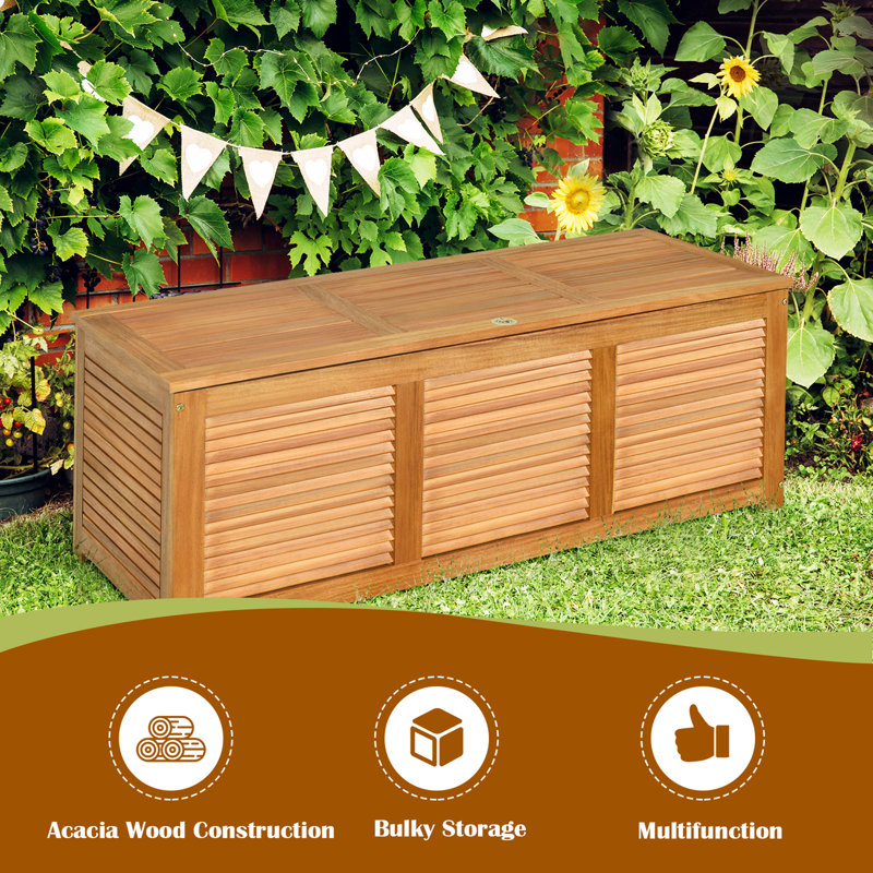 Gymax 47 Gallons Gallon Acacia Solid Wood Deck Box in Natural Teak